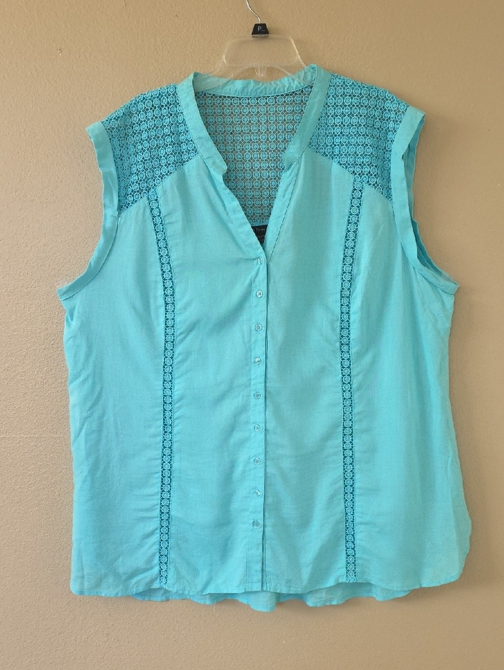 Addition Elle Womens Plus Size Linen Blend Turquoise Sleeveless Blouse